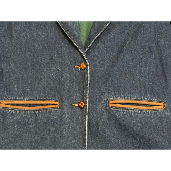 Vtg 80s Forenza Women’s Denim Blazer Tan Suede Collar Accents Jacket Sz M Lined​ - Picture 10 of 11